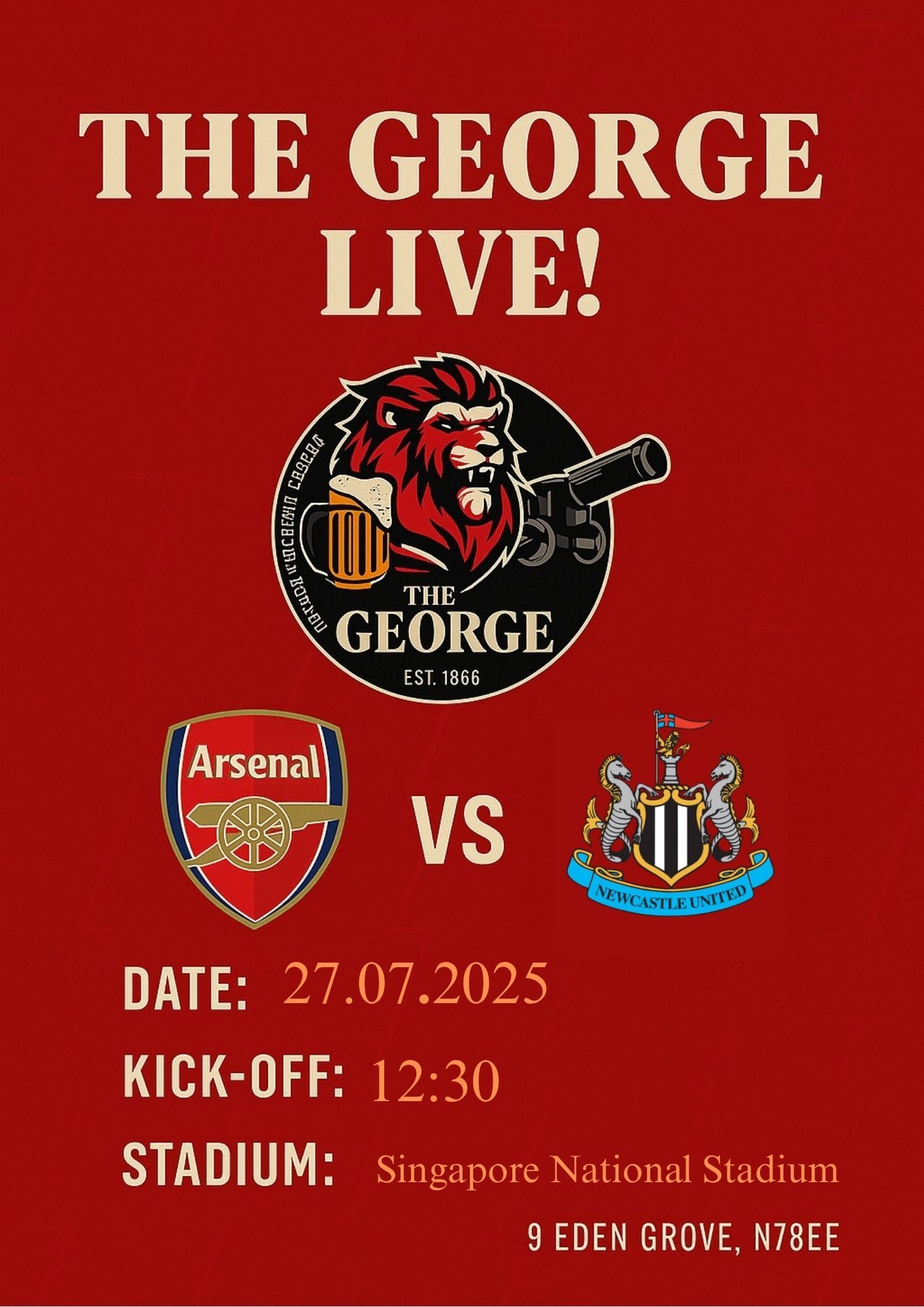 Arsenal vs Newcastle – Live Screening at The George Pub London